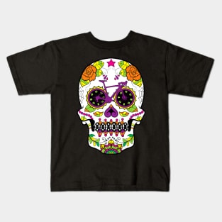 Cycling Skull Floral Skeleton Kids T-Shirt